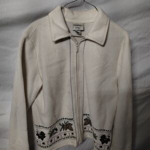 Essentials Cream Zip-Up Teddy Jacket with Embroidered Hem